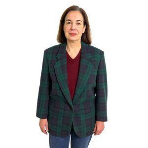 Vintage 80's Donny Brook Women's Black Watch Tartan Print Blazer 10
